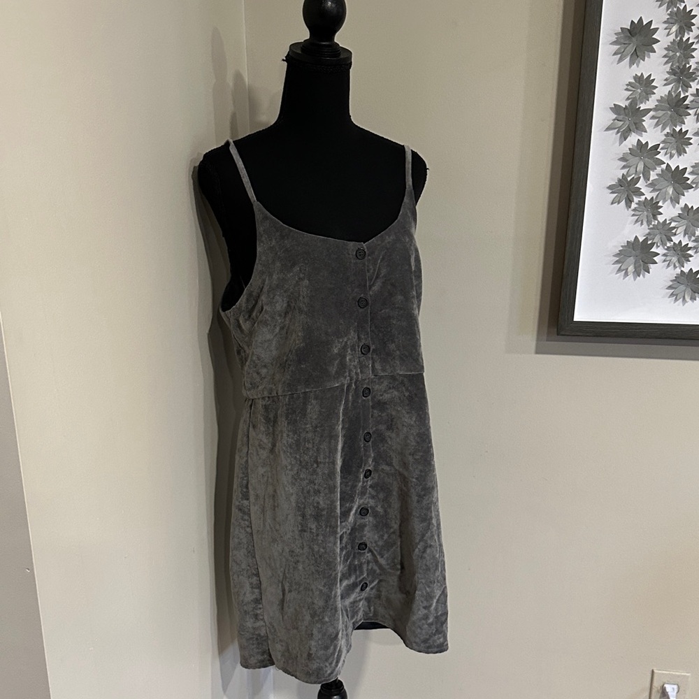 *COOPERATIVE* Urban Outfitters Grey Velvet Button-Front Slip Dress Size Large - Picture 4 of 9